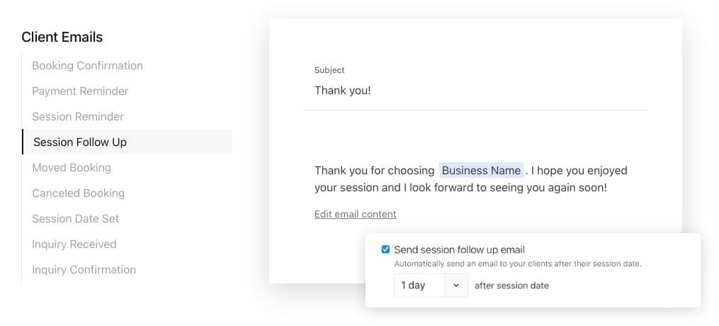 Session follow-up email