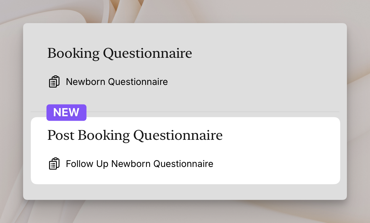 Post booking questionnaire